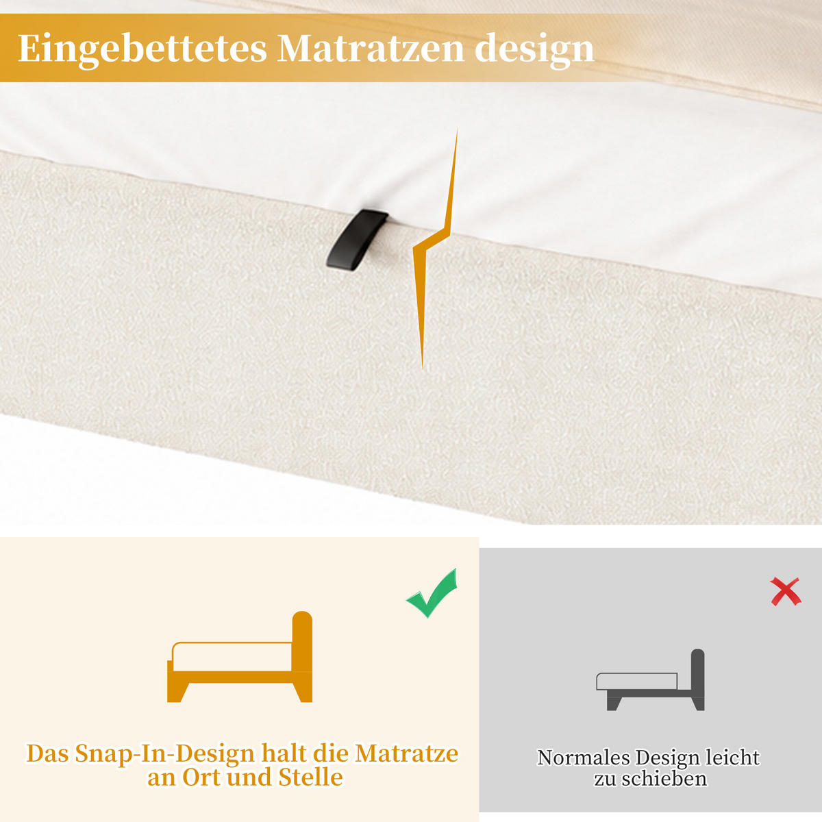 POLSTERBETT 90x200cm, Beige, Bouclé, Stauraum - Beige, Textil (90/200cm) - FLIEKS