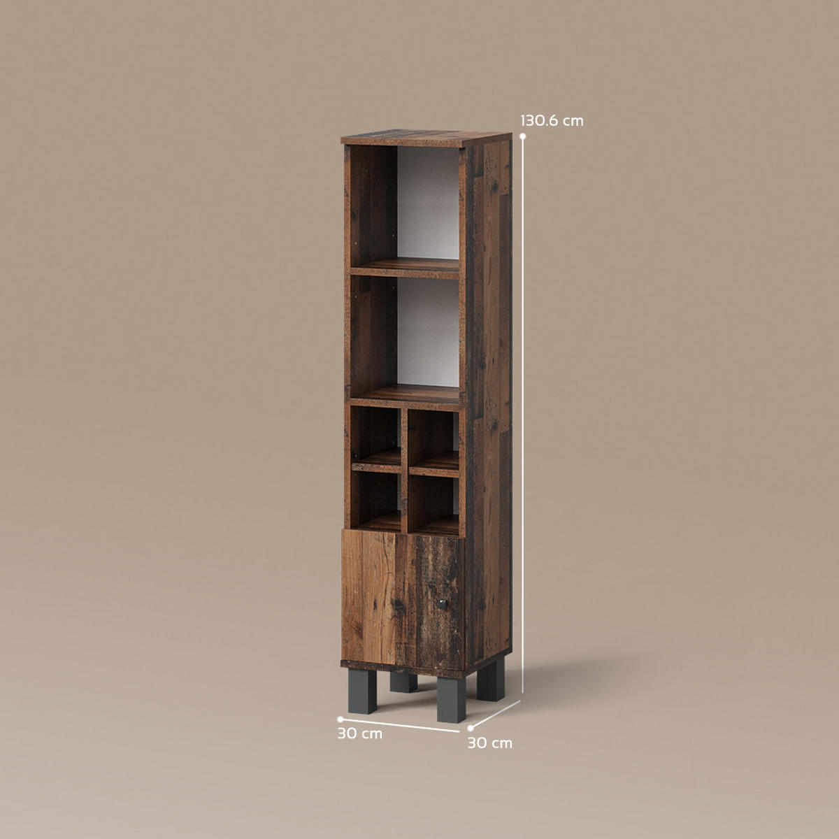 MIDISCHRANK Fucino Eiche rustikal 30 x 130.6 cm kleine Tür - Wildeiche, Holzwerkstoff (30/130.6/30cm) - Livinity®