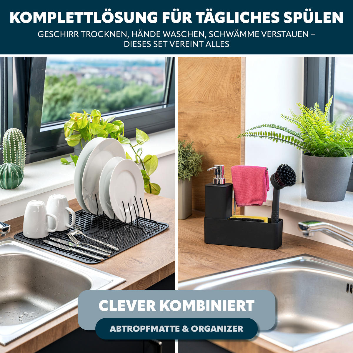 SPÜL-SET 2er Set - Schwarz, Kunststoff (28/9/9cm) - eluno