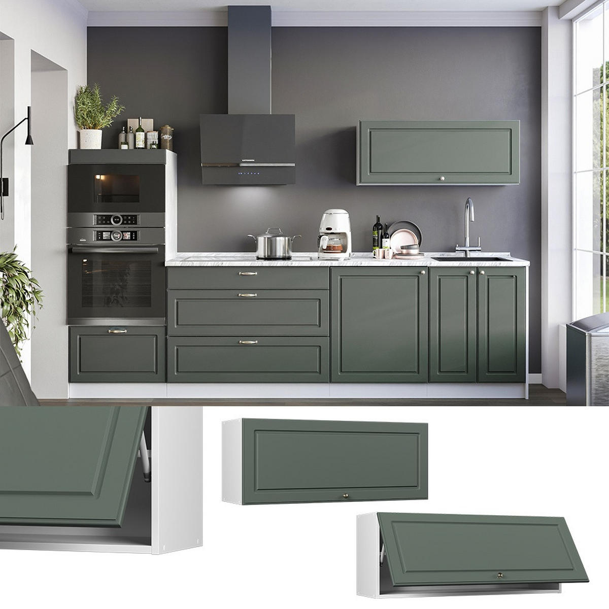 HÄNGESCHRANK Fame-Line, Grün-Gold Landhaus/Weiß, 100 cm - Weiß/Grün, Holzwerkstoff (100/40/34.1cm) - Vicco