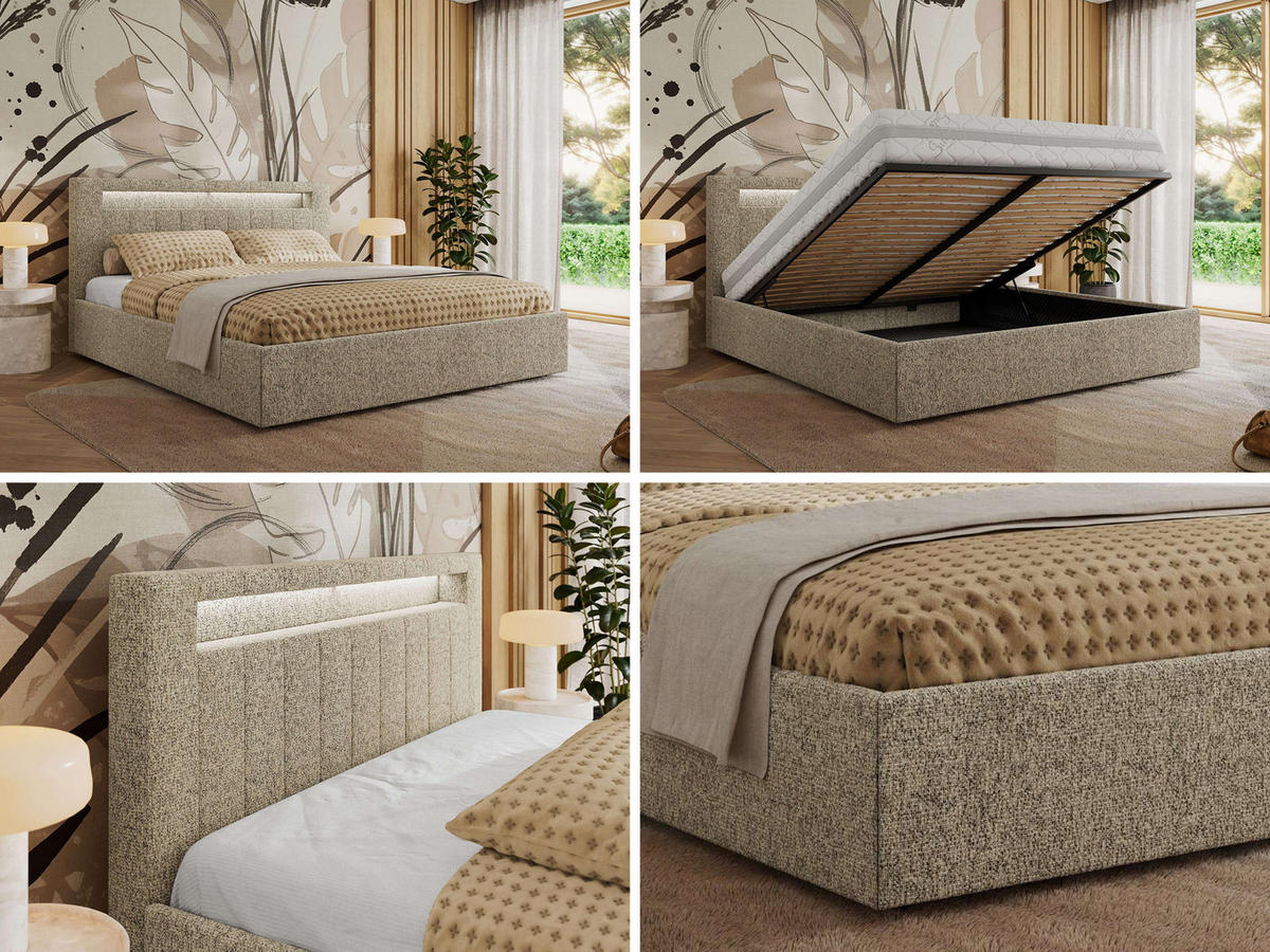 POLSTERBETT GOLD 5 CLASSIC 180/200 - Dunkelbeige Strukture - Schaum-Matratze - Taupe, Textil (180/200cm) - MKS