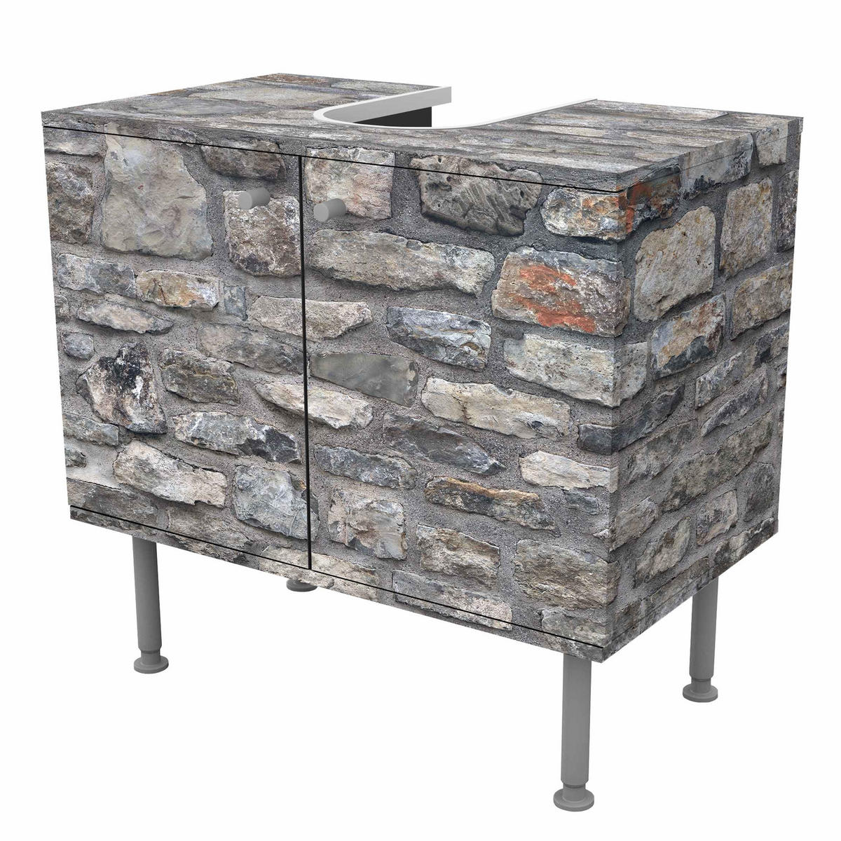 WASCHBECKENUNTERSCHRANK Naturstein Tapete Alte Steinmauer 60/55/35 cm - Grau, Holzwerkstoff (60/55/35cm) - Bilderwelten