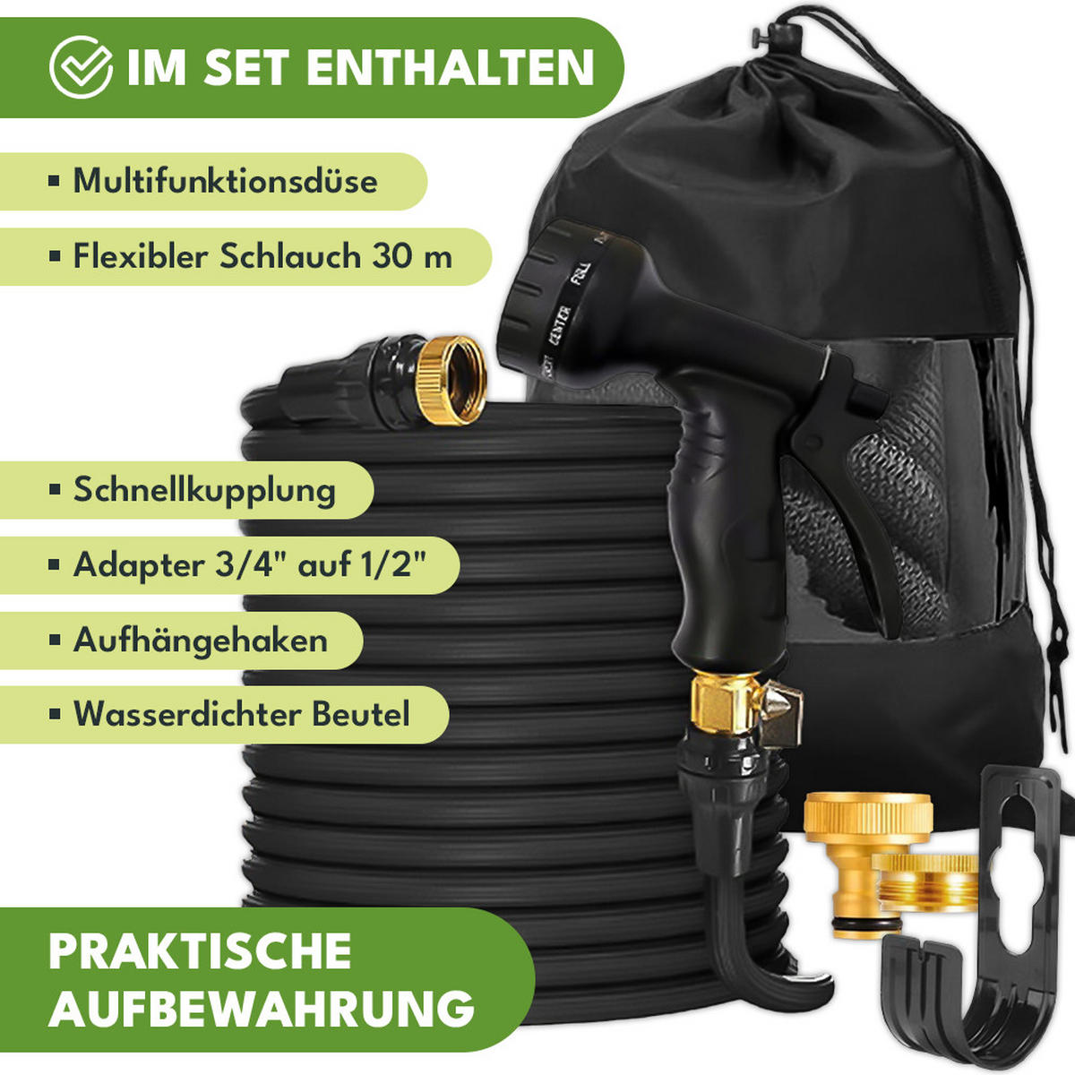 GARTENSCHLAUCH 30m - Schwarz, Kunststoff (3000cm)