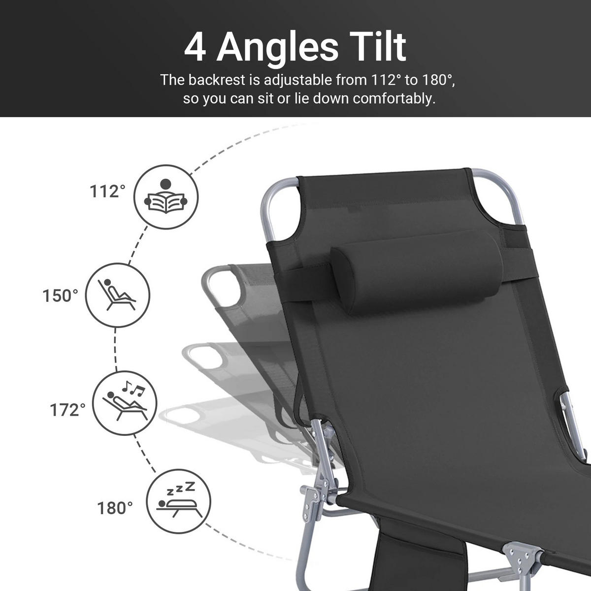GARTENLIEGE 2er-Set Schwarz mit Tasche & Kopfkissen - Schwarz, Textil/Metall (195/58cm) - Kaket