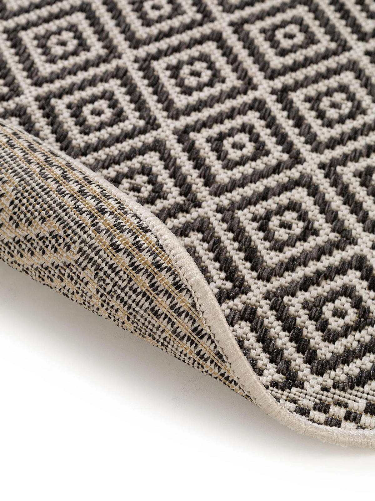 OUTDOORTEPPICH rund Cleo Weiß/Schwarz ø 120 cm rund - Weiß, Kunststoff/Textil (120/120cm) - benuta Nest