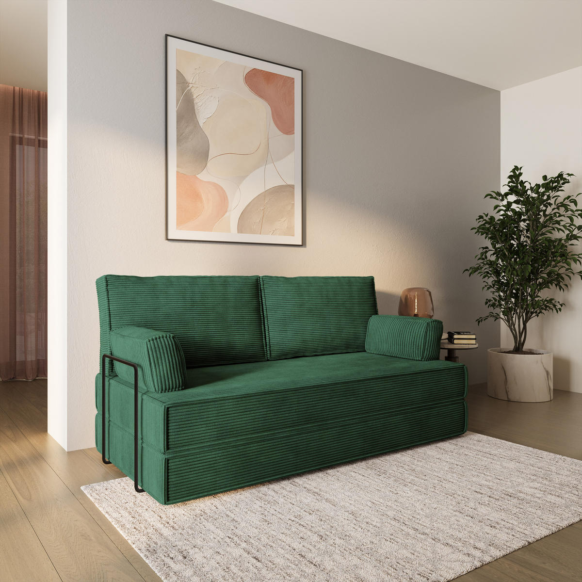 BETTSOFA SILAR aus Schaumstoff Cordstoff Grün Schlaffunktion - Grün, Textil (170/86/80cm) - MASSENO