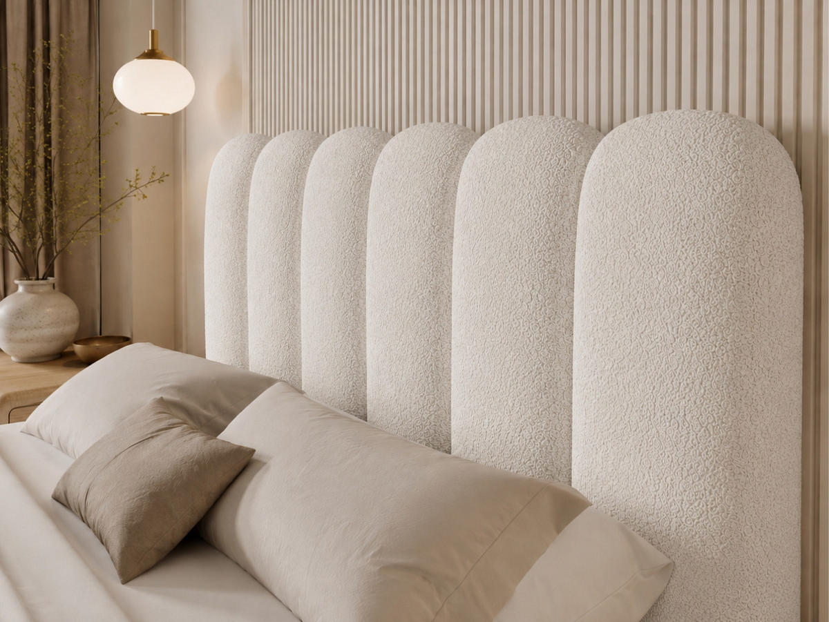 BOXBETT CUDDLE 140x200 cm in Weiß, Bettkasten, Topper, Bouclé-Stoff - Weiß, Holz/Textil (140/200cm) - EMLAR Home