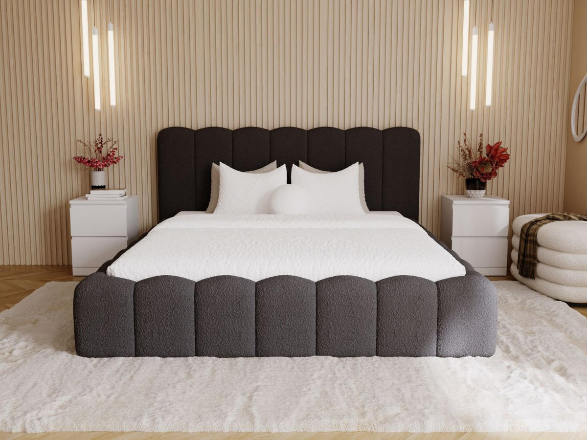 POLSTERBETT Smile 200x200 Bouclé-Stoff Schwarz - Schwarz, Textil (200/200cm) - Graingold