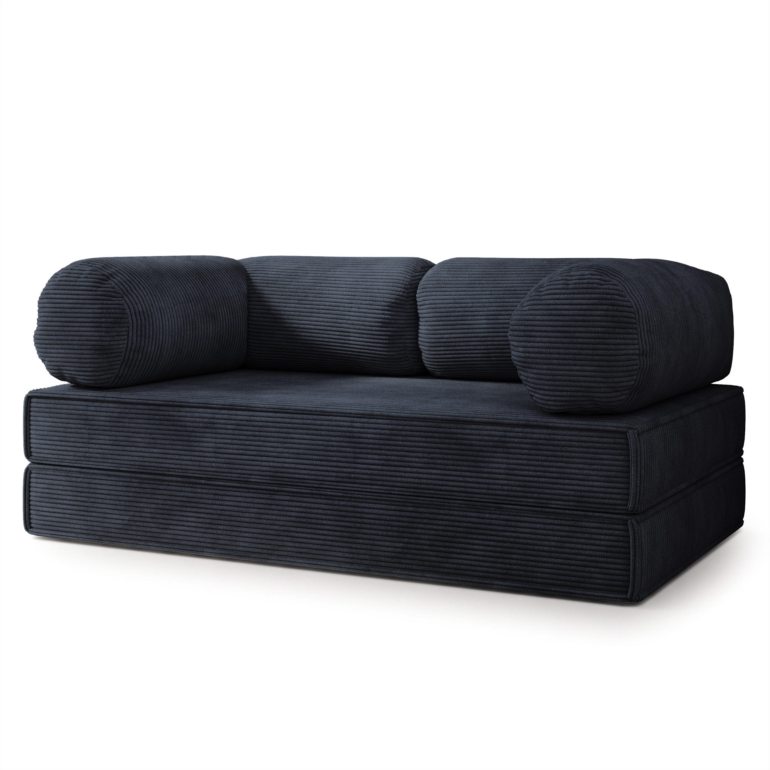 BETTSOFA ALVIO aus Schaumstoff Kordstoff Schwarz Schlaffunktion - Schwarz, Textil (170/68/80cm) - MASSENO