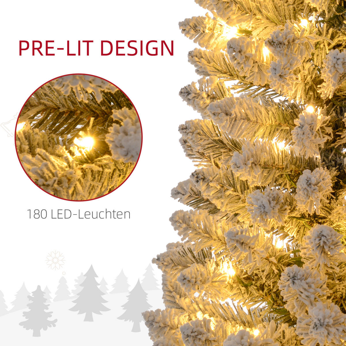 KÜNSTLICHER Weihnachtsbaum 210 cm mit 180 LED-Lichten faltbar Standfuß Grün+Weiß - Weiß/Grün, Kunststoff/Metall (210cm) - HOMCOM