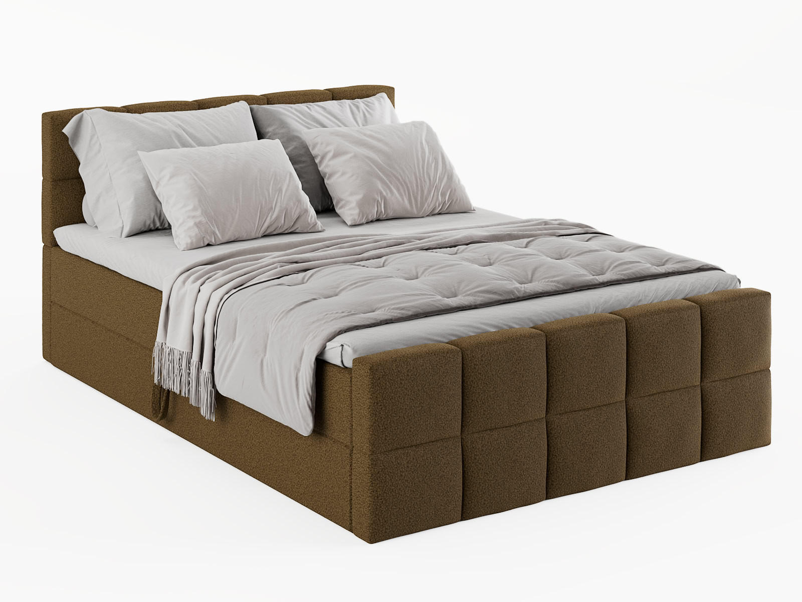 BOXBETT Vanessa 140/200 cm, in Braun, Bouclé-Stoff, Bettkasten, Matratze, Topper - Braun, Textil (140/200cm) - Barchello
