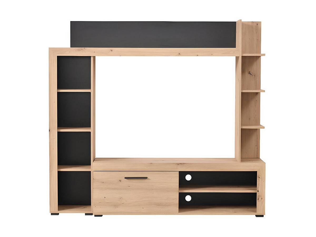 TV-WAND mit Stauraum - Eichefarben & Anthrazit - BALTIMORE - Anthrazit, Holz (172.5/157.5/33cm) - Vente-Unique