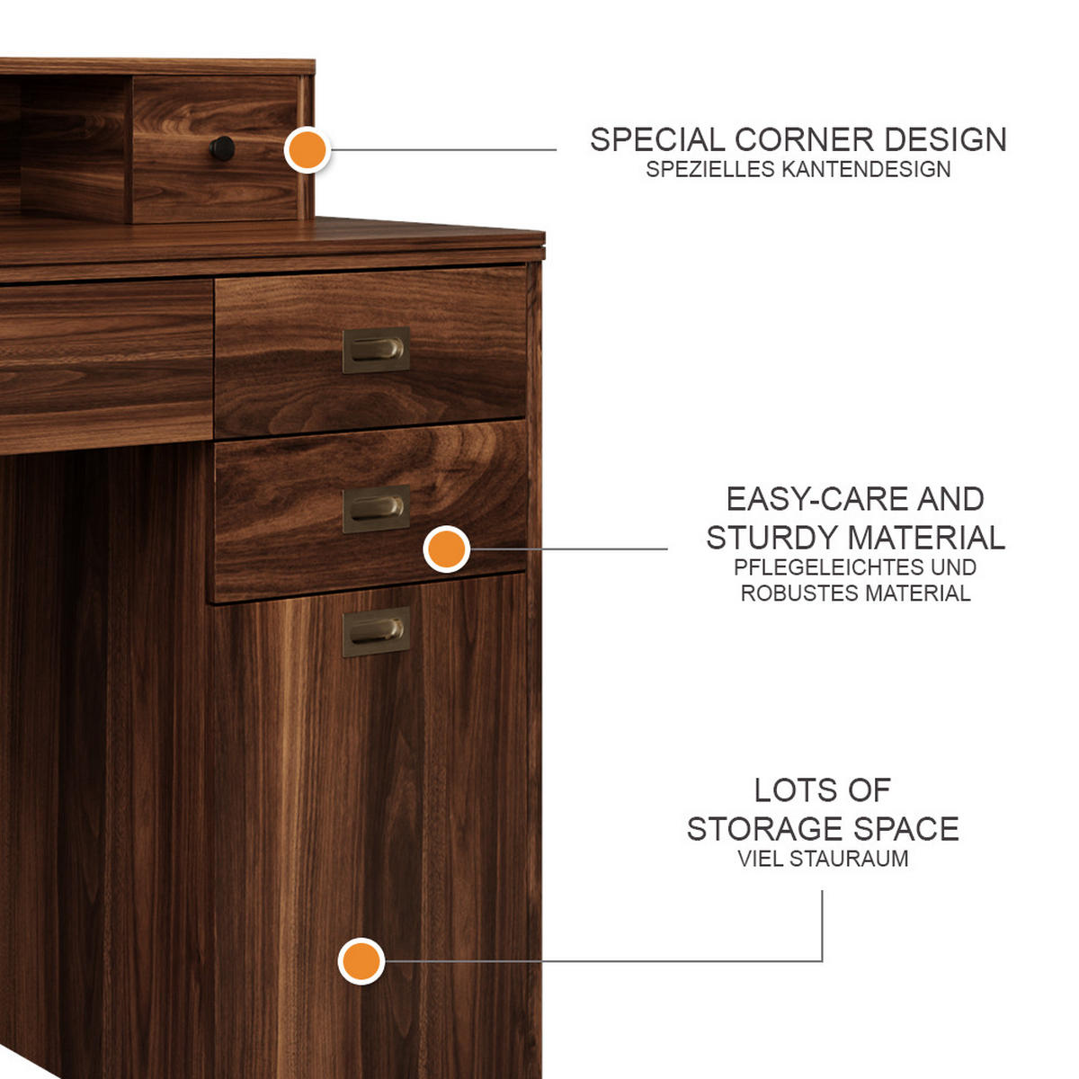 SCHMINKTISCH Neria Eiche rustikal 120 cm ohne Spiegel - Wildeiche, Holzwerkstoff (120/93.5/50cm) - Vicco