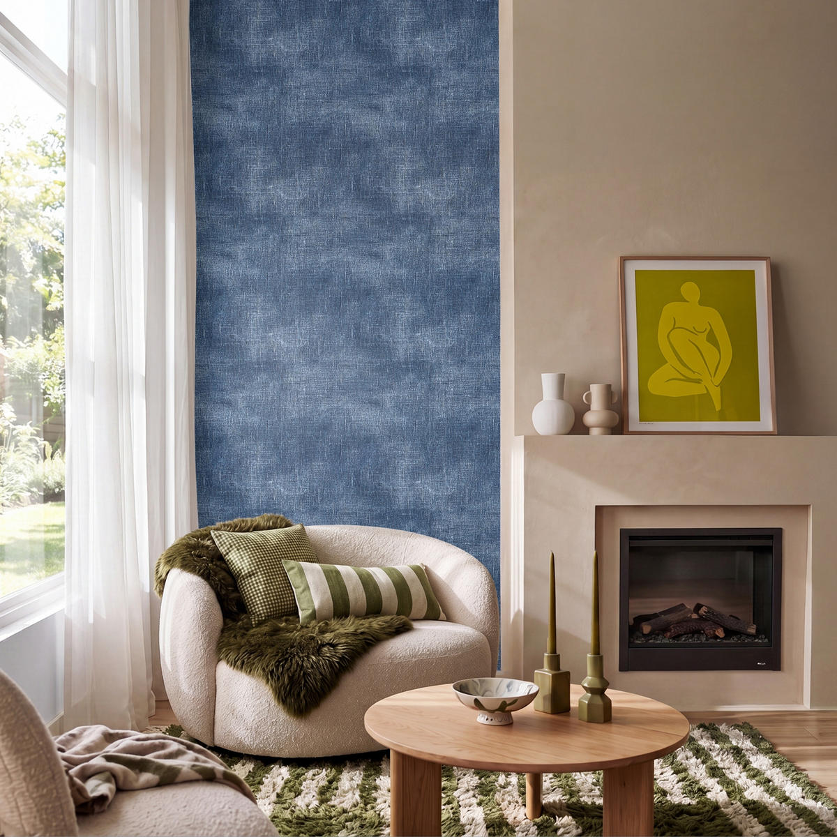 TAPETE - Leinen - Textur - Muster - Denim - Rustikal - 100x200 cm - Blau, Papier (100/200cm) - OnlyWow
