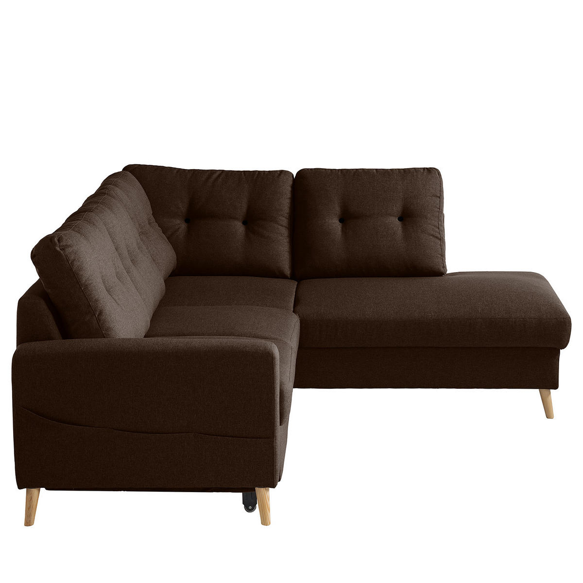 ECKSOFA mit Ottomane - Webstoff - Hellbraun/Dunkelbraun, Holz/Textil (230/200cm) - home24
