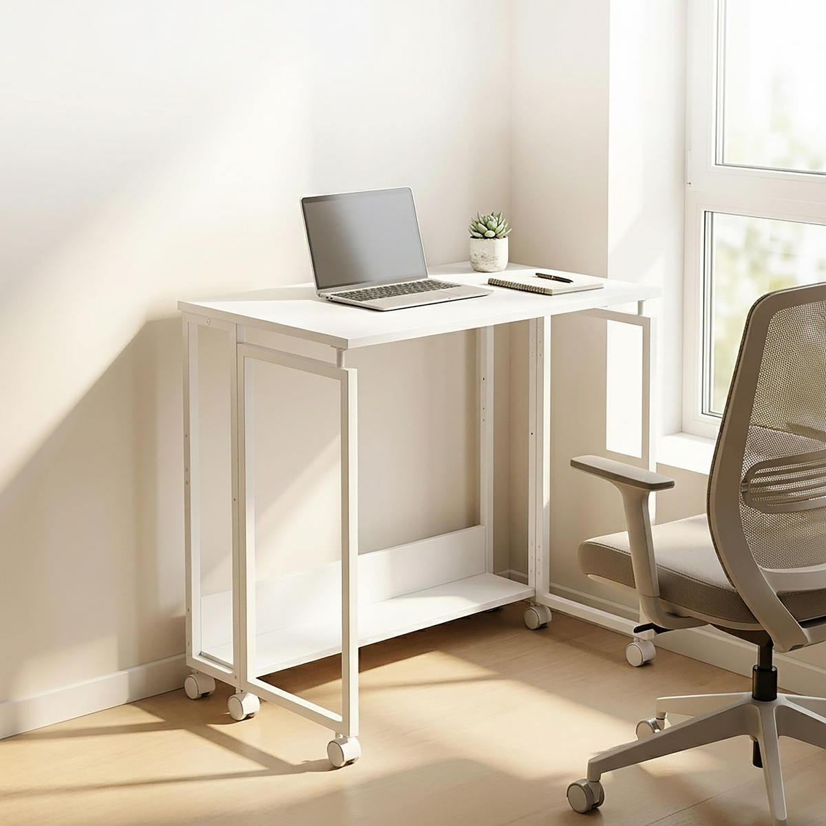 BIROU Alb pliabil cu roți 80x50 cm - alb, material plastic/compozit lemnos (50/80/75cm) - Relaxdays