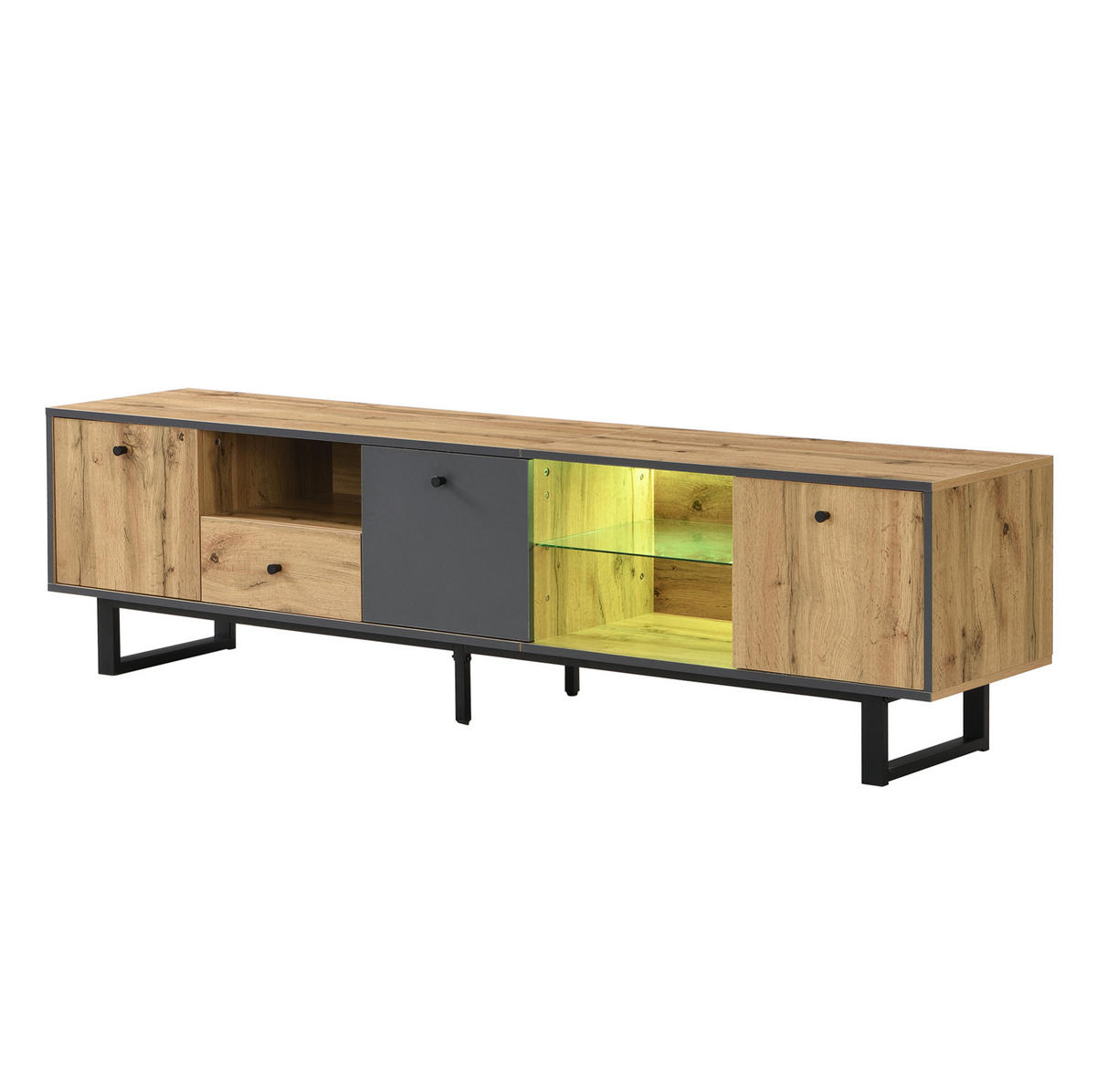 LOWBOARD 190/40/50 cm aus Spanplatte mit LED-Beleuchtung Naturfarben/Anthrazit - Naturfarben, Holzwerkstoff (190/50/40cm) - Modenvie
