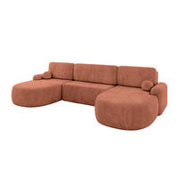 WOHNLANDSCHAFT mit Schlaffunktion und Bettkasten LIRA-U - 335x172x89 Apricot - Orange, Holzwerkstoff/Textil (335/89/172cm) - ALTDECOR