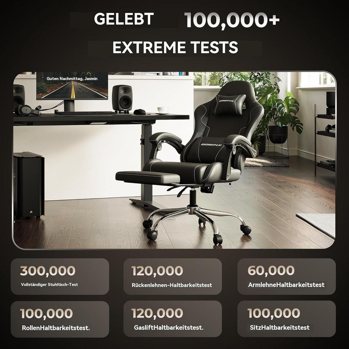 GAMING Stuhl PU-Leder Ideal Für Büro, Home, Streaming und Lange Gaming - Schwarz, Leder (65/123/70cm)