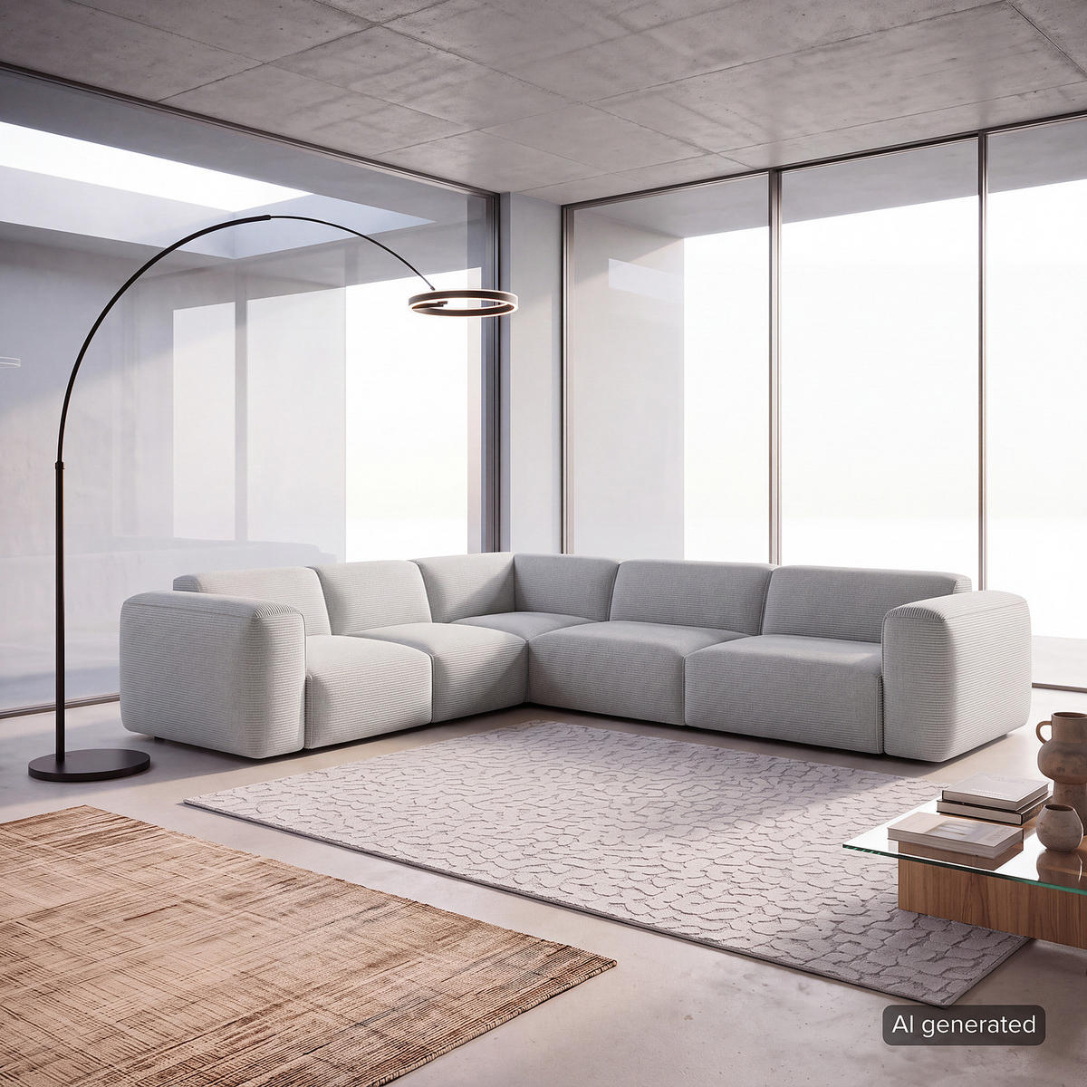 ECKSOFA mit Rundecke - Schwarz/Grau, Kunststoff/Textil (325/260cm) - home24