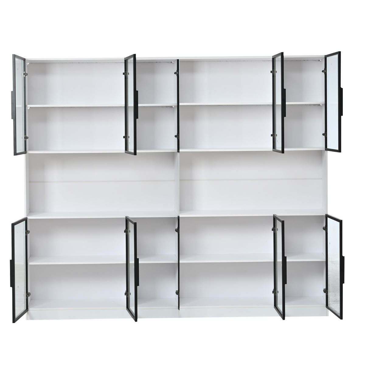 VITRINE aus MDF und Glas 240/34/200 cm mit LED-Beleuchtung, App-Steuerung und 12 Türen, Weiß - Weiß, Holzwerkstoff (240/200/34cm) - Redom