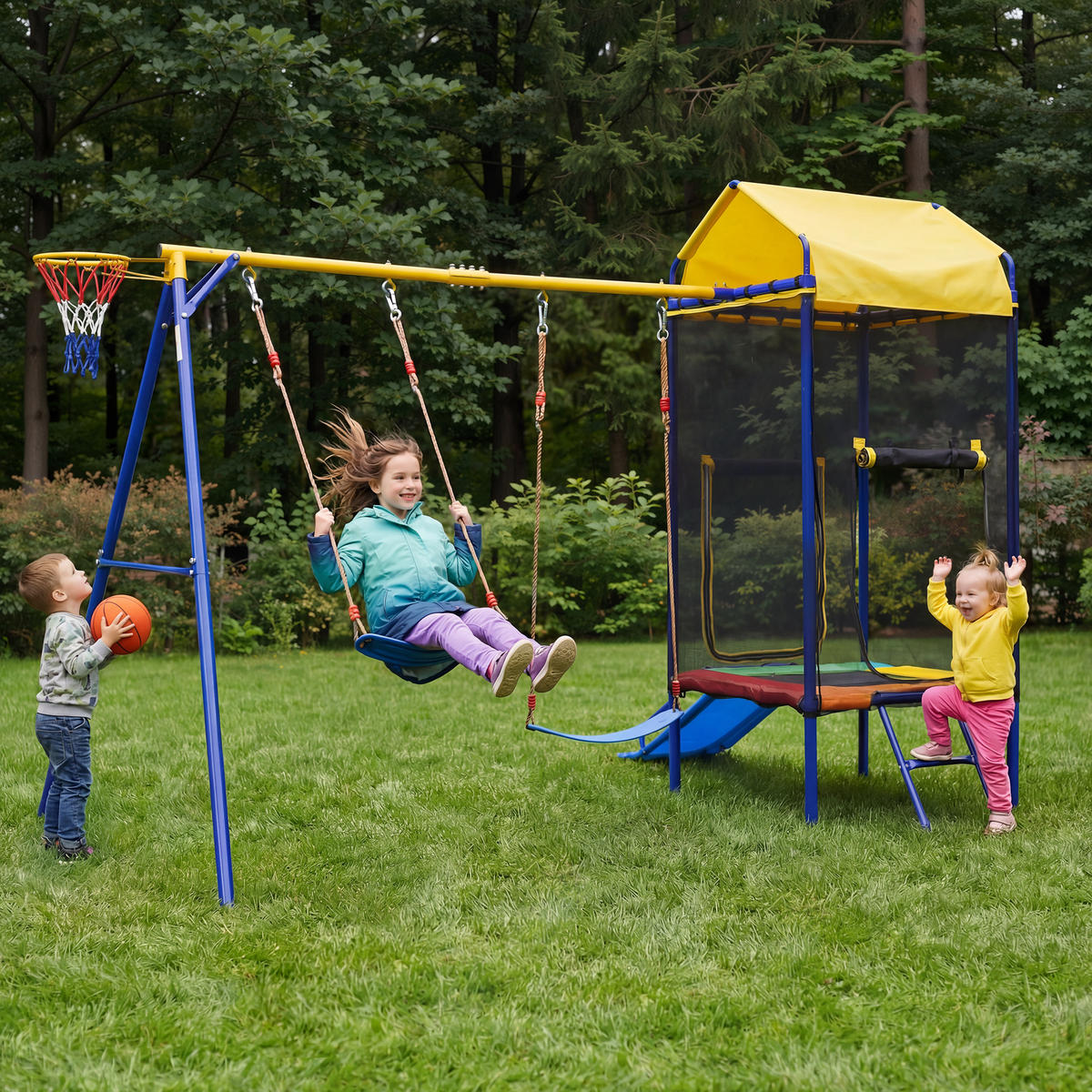SPIELGERÄT Outdoor Kinder Turm Schaukel Rutsche - Multicolor, Metall (336/217cm) - LEBENLANG