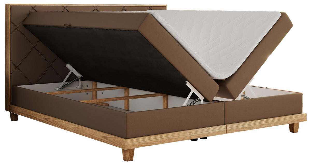 BOXBETT CAICOS 140/200 - Braun Kunstleder - H4 - Braun, Holz/Textil (140/200cm) - MKS