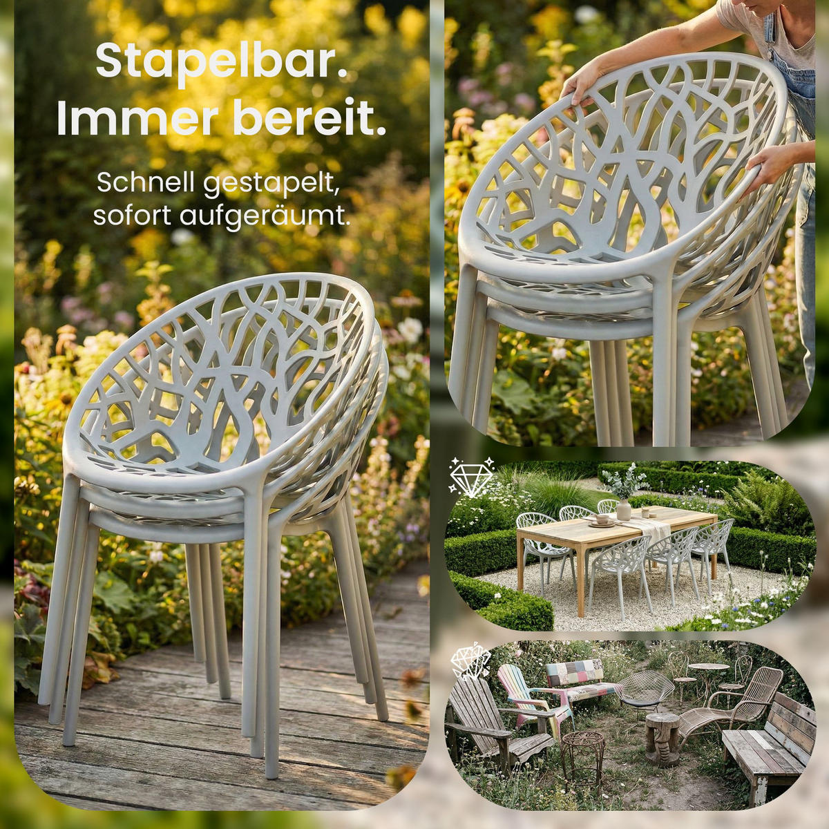 GARTENSTUHL Kunststoff Hellgrau - Hellgrau, Kunststoff (59/80/60cm) - CLP