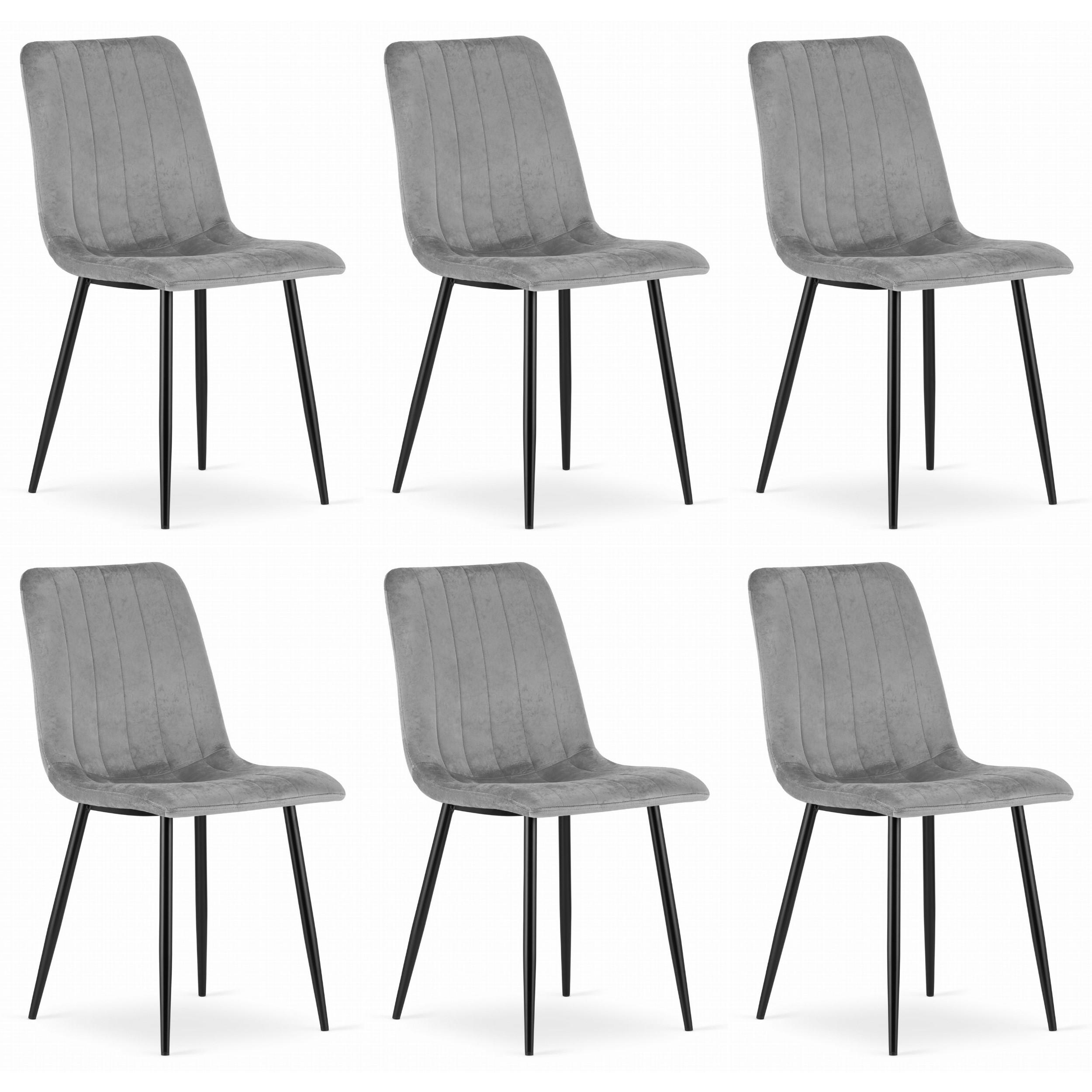 STUHL ORSARA 6-er Set, Grau, mit Samtstoff gepolstert - Hellgrau, Textil/Metall (43/90/51cm) - Komodee