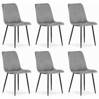 STUHL ORSARA 6-er Set, Grau, mit Samtstoff gepolstert - Hellgrau, Textil/Metall (43/90/51cm) - Komodee