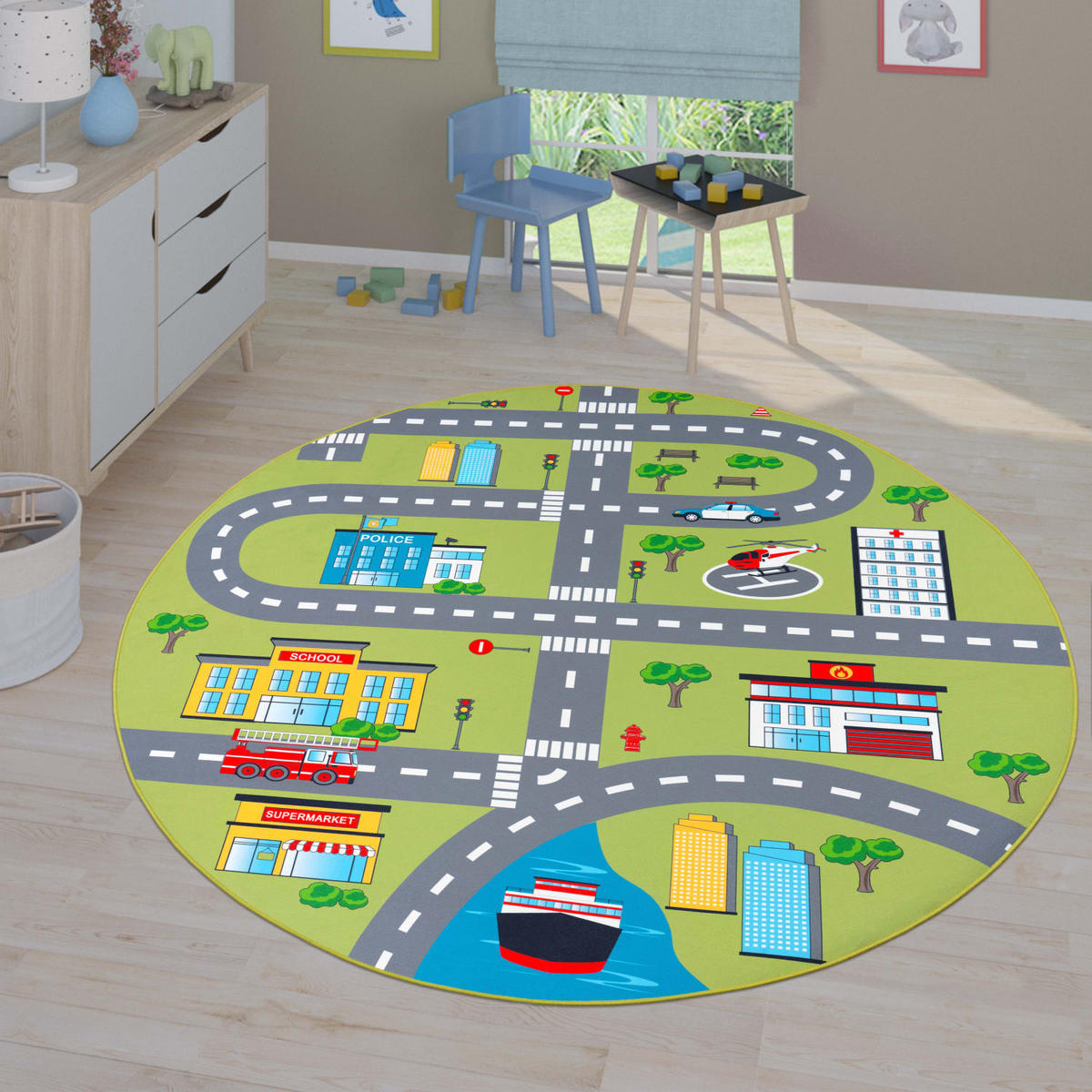 KINDERTEPPICH Grün Ø 160 cm - Multicolor, Kunststoff (160/160cm) - TT Home
