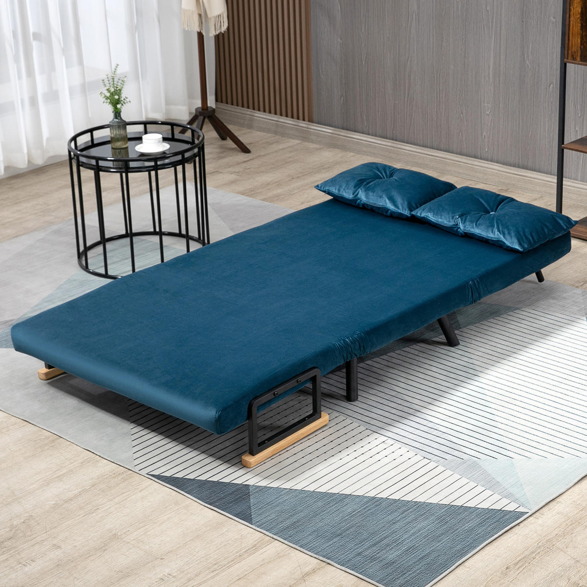 SCHLAFSOFA 2er-Sofa DE-08218 mit Schlaffunktion, Samtoptik, inkl. 2 Kissen Blau - Blau, Metall (102/81/73cm) - ComfortXL