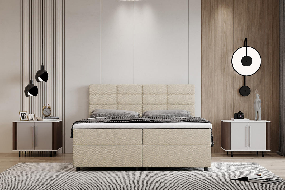 BOXBETT Reve 160 x 200 cm mit Bettkasten und Lattenrost ohne matratze - beige - Dunkelblau, Holz (160/200cm) - Panda Möbel