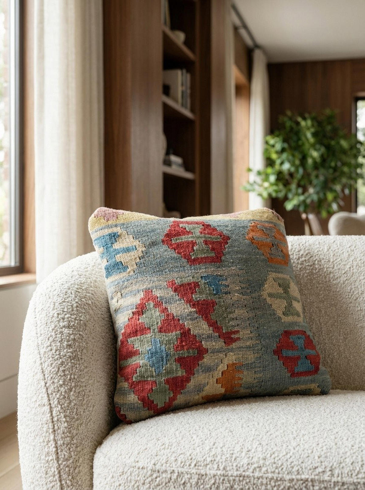 KISSEN Kelim Blau 40/40 cm Schurwolle - Blau, Textil (40/40cm) - Looma