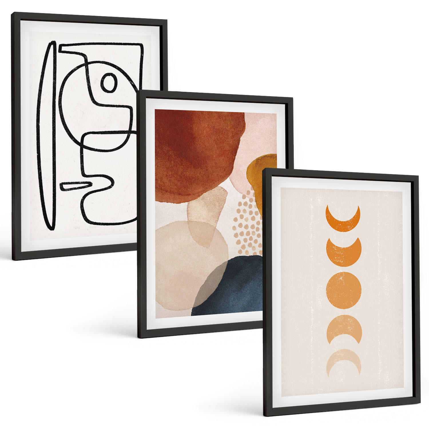 BILDER SET 3er Set - 40x60 cm Schwarzer Rahmen - Abstrakte Farbdekorationen - Schwarz, Kunststoff (40/60cm) - TULUP