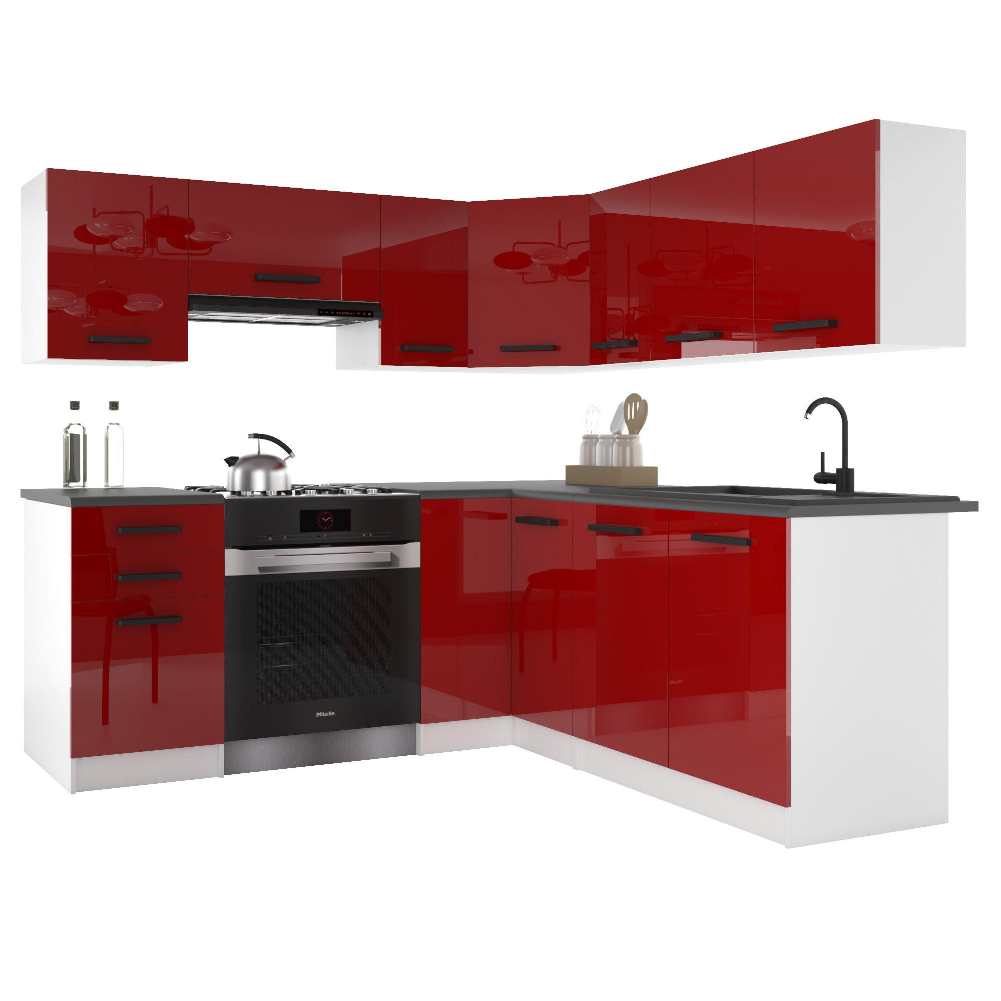 KÜCHENZEILE Italia 6 360 cm, mit Arbeitsplatten, Rot - Rot, Holz (360/143/60cm) - B BELINI GROUP