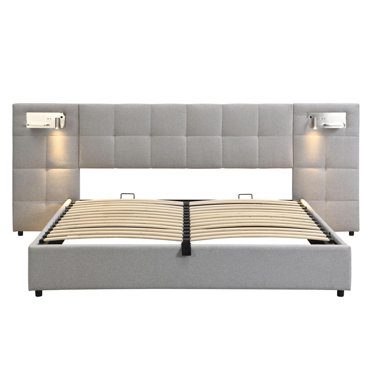 POLSTERBETT 180/200 cm Grau mit Stauraum und USB-Anschluss - Grau, Textil (180/200cm) - OKWISH