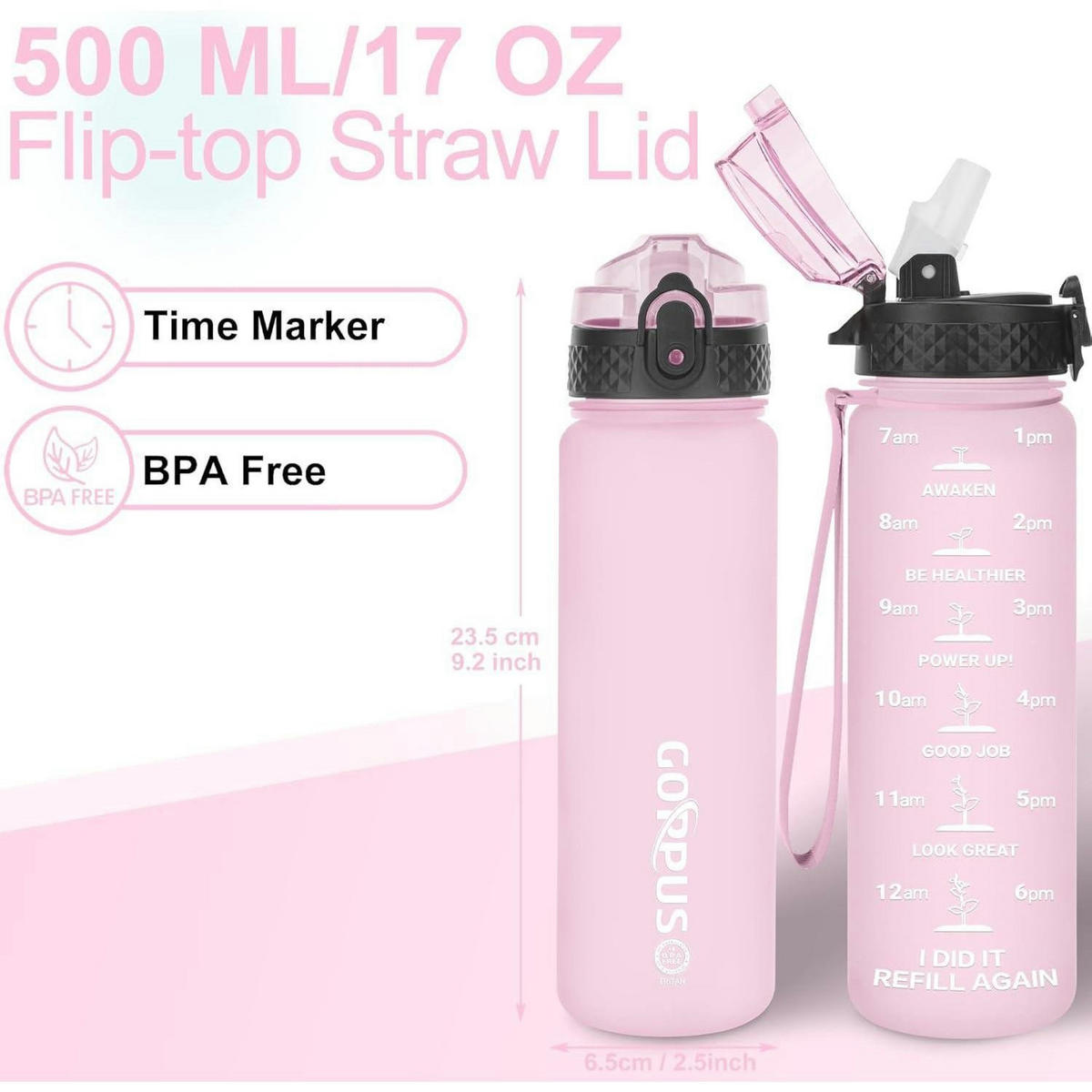 TRINKFLASCHE mit Strohhalm 500 ml Rosa - Rosa, Kunststoff (7/7cm)