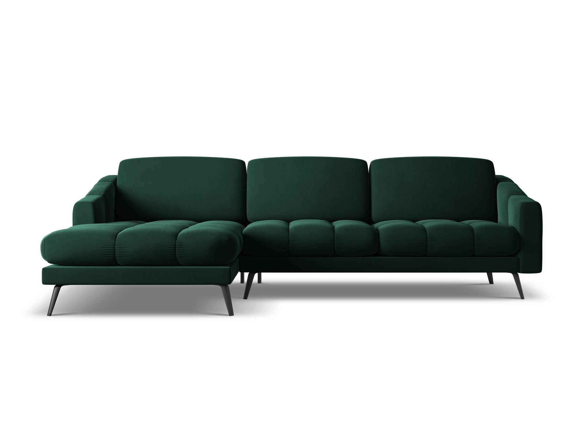 ECKSOFA Links Samt Stoff Grün - Dunkelgrün/Schwarz, Textil/Metall (160/264cm) - Makamii