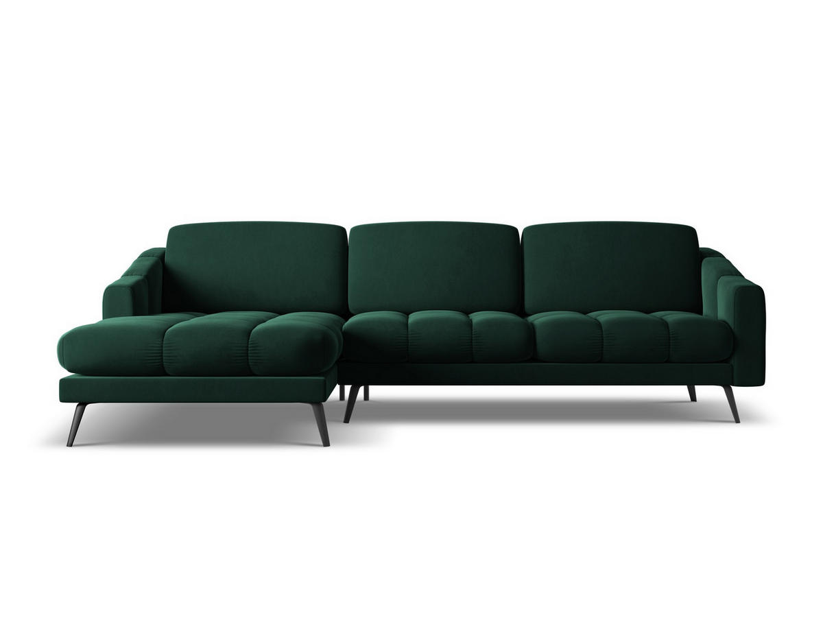 ECKSOFA Links Samt Stoff Grün - Dunkelgrün/Schwarz, Textil/Metall (160/264cm) - Makamii