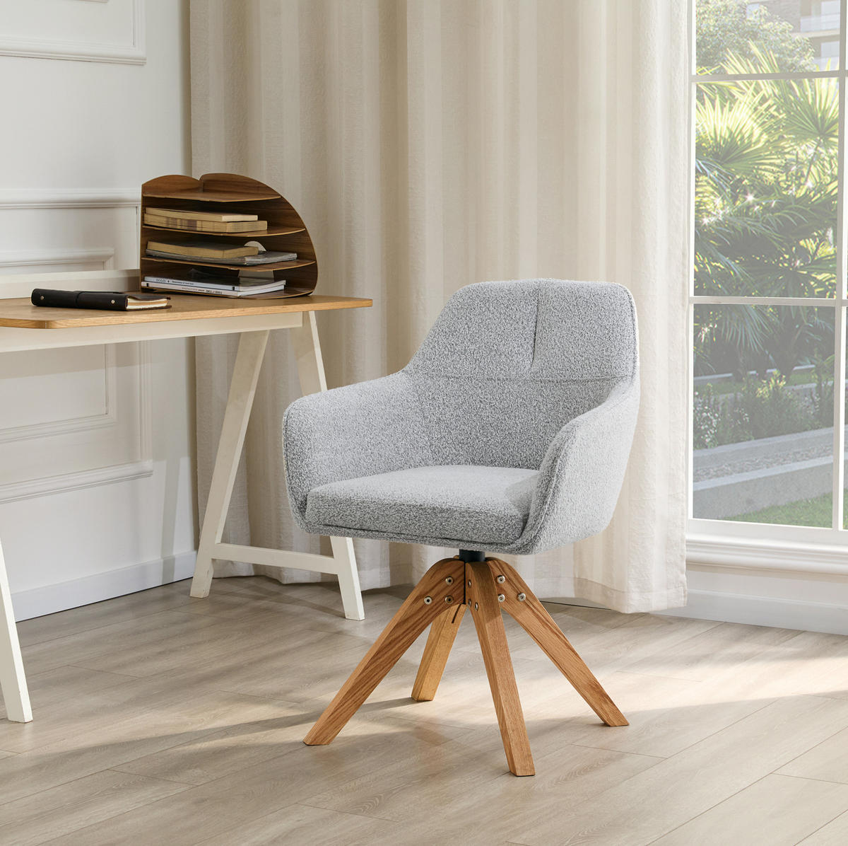 ESSZIMMERSTUHL 360° drehbar Stoff Grau Massivholz 2er-Set - Grau, Holz (46/82/58cm) - Meubliv