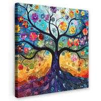 LEINWANDBILD Kunst - Baum des Lebens - Blumen - Hippie 20x20 cm - Dunkelblau, Textil (20/20cm) - MuchoWow