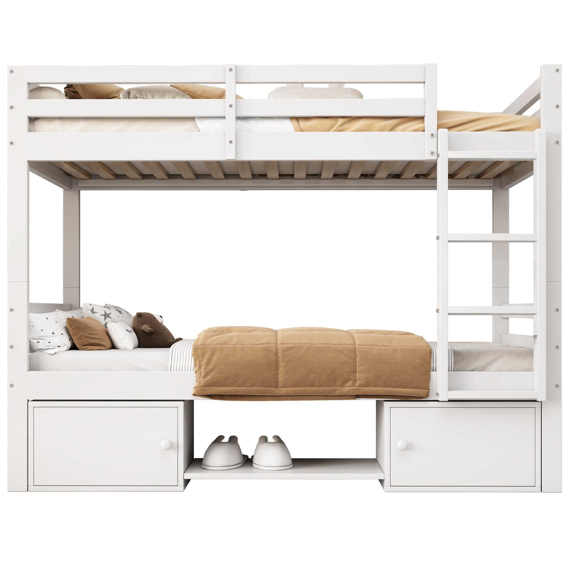 ETAGENBETT 90/200 cm in Weiß mit Stauraum und teilbar in 2 Einzelbetten - Weiß, Holzwerkstoff (90/200cm) - BEAOK