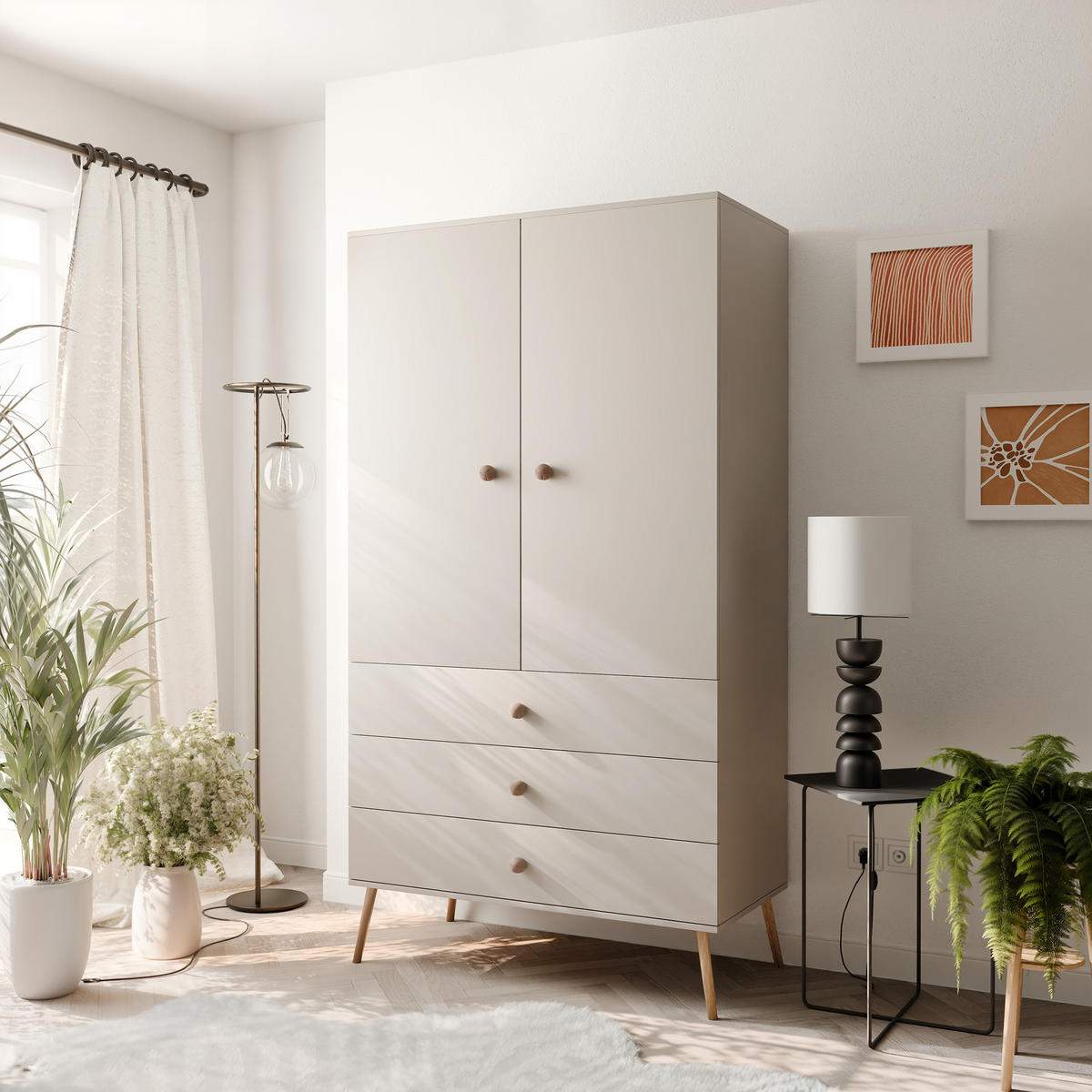DREHTÜRENSCHRANK VALERIO 2-türig 100/52/202 cm Kaschmir - Kaschmir, Naturmaterialien/Holz (100/202/52cm) - Idohome