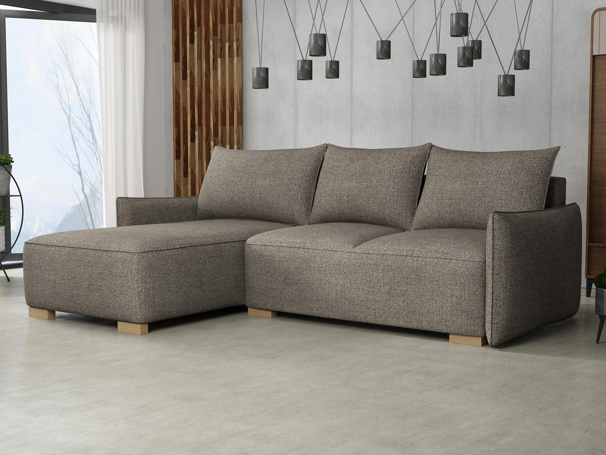 ECKSCHLAFSOFA Focus L - Hellbraun/Naturfarben, Holz/Textil (240/155cm) - MIRJAN24