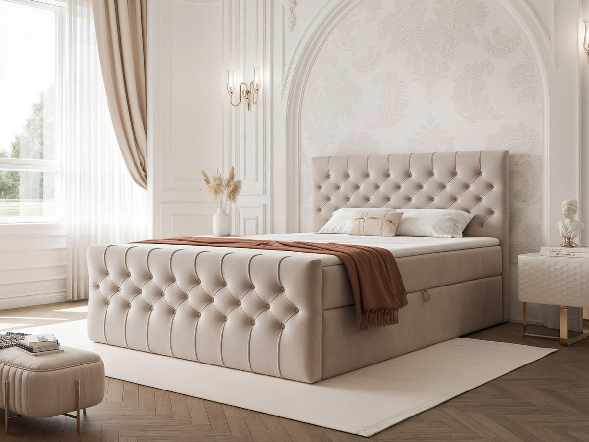 BOXBETT JOLIE 120x200 cm mit Matratze, Graubeige - Greige, Textil (120/200cm) - Idohome