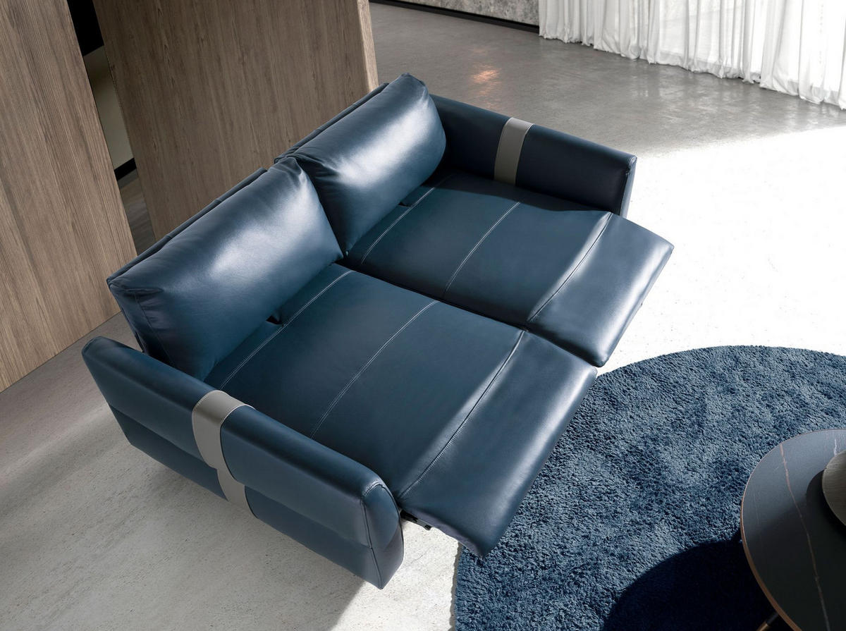 ANGEL Cerdá 2‑sitziges Ledersofa Modell 6195 - Blau/Schwarz, Leder/Metall (173/92/110cm) - ANGEL CERDA