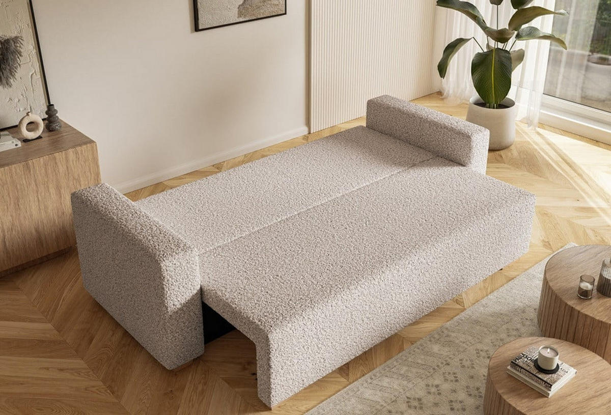 SCHLAFSOFA SOFIA, Sofa mit Schlaffunktion und Bettkasten, Farbe: Taupe, Bouclé-Stoff - Taupe, Textil (236/92/85cm) - Sepro Meble