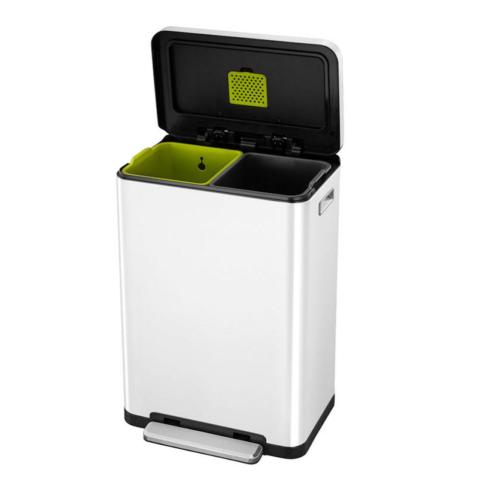 MÜLLEIMER Stilvoller Rechteckiger Mit Extra Breitem Pedal & Gedämpften Stay Open Deckel 65,2 x 43,3 x 33,4 cm 20 & 20 Liter Weiß - Weiß, Metall (43.3/65.2/33.4cm) - PROREGAL