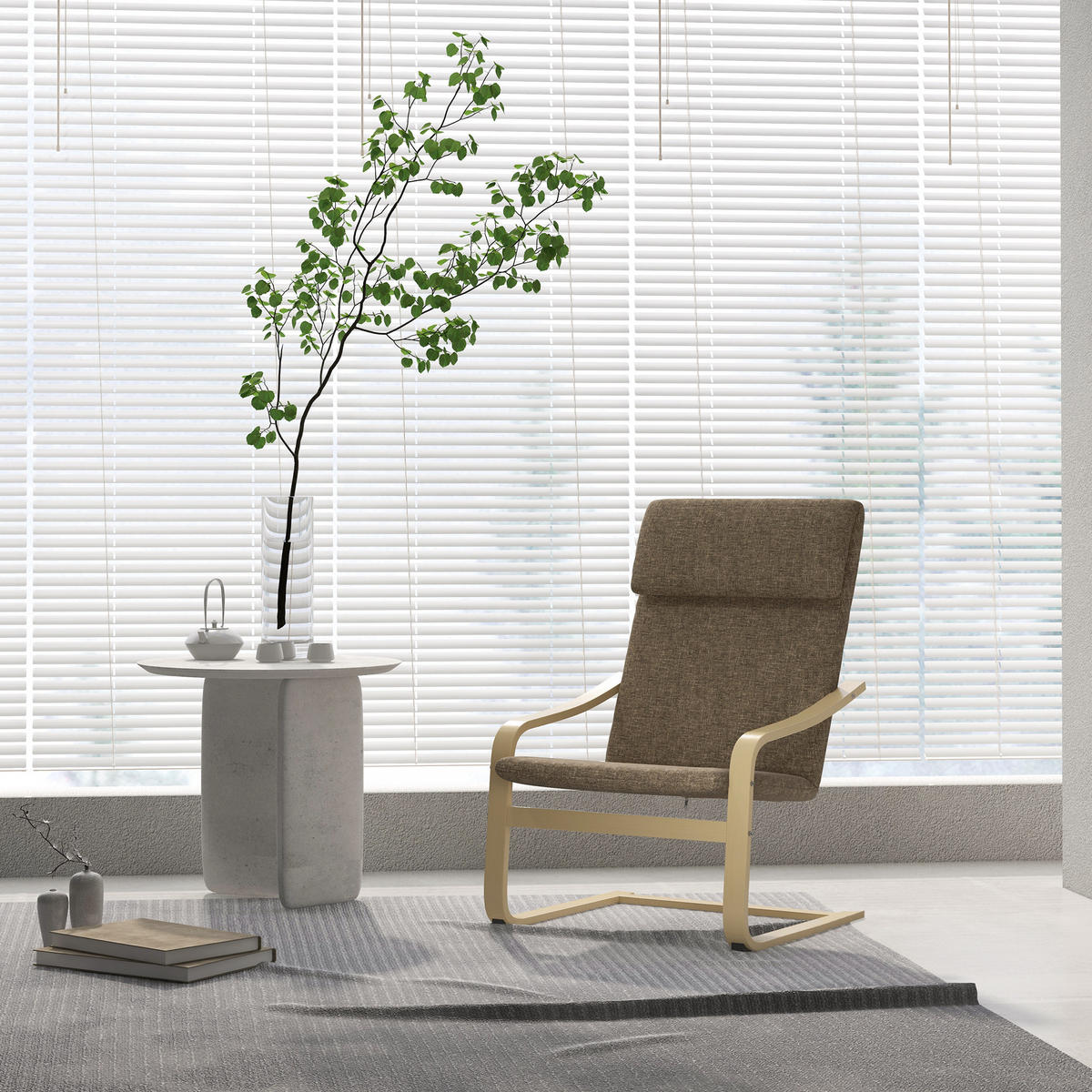 SESSEL mit Kopfstütze und Armlehnen, Bezug in Leinenoptik, Holzgestell, Braun - Braun, Kunststoff (79/98/65cm) - HOMCOM